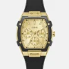 Goudkleurig en zwart multifunctioneel horloge met siliconenband