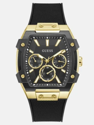 Goudkleurig en zwart multifunctioneel horloge met siliconenband