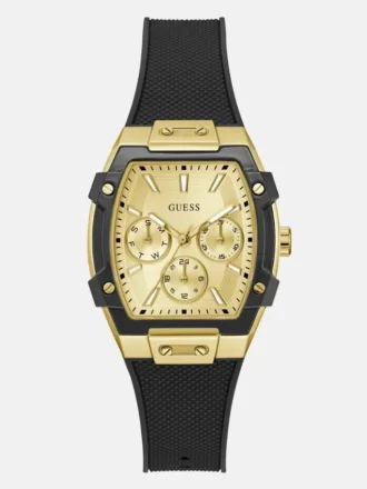 Goudkleurig en zwart multifunctioneel horloge met siliconenband