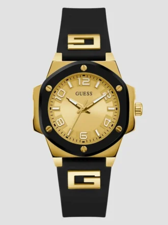 Goudkleurig en zwart siliconen analoog horloge