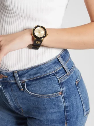 Goudkleurig en zwart siliconen analoog horloge