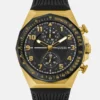 Goudkleurig en zwart siliconen chronograafhorloge