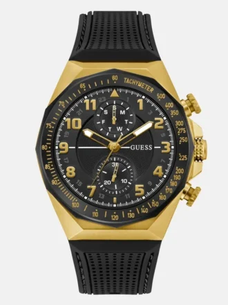 Goudkleurig en zwart siliconen chronograafhorloge