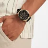 Goudkleurig en zwart siliconen chronograafhorloge