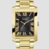 Goudkleurig en zwart vierkant analoog horloge