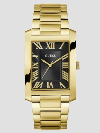Goudkleurig en zwart vierkant analoog horloge