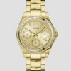 Goudkleurig multifunctioneel horloge met kristallen Goudkleurig multifunctioneel horloge met kristallen