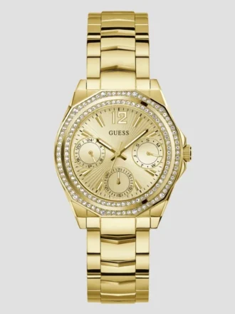 Goudkleurig multifunctioneel horloge met kristallen