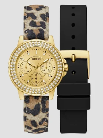 Goudkleurig multifunctioneel horloge met leren band