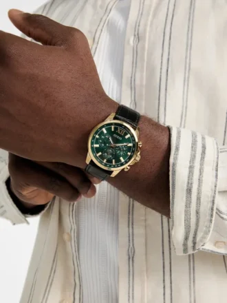 Goudkleurig multifunctioneel horloge met leren band