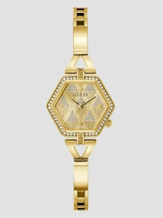 Goudkleurig zeshoekig analoog horloge
