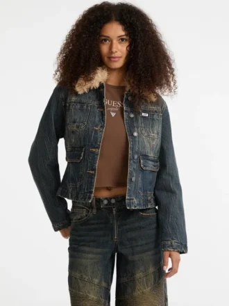 Guess Originals denim pilotenjas met imitatiebont