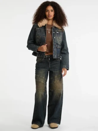 Guess Originals denim pilotenjas met imitatiebont