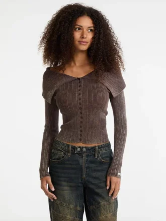 Guess Originals geribbeld vest met omgeslagen kraag