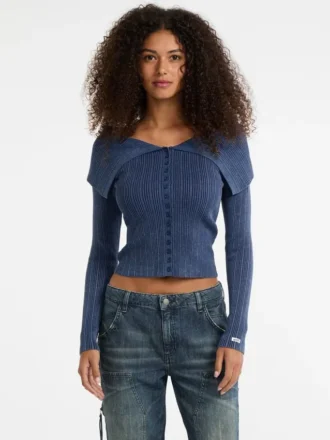 Guess Originals geribbeld vest met omgeslagen kraag
