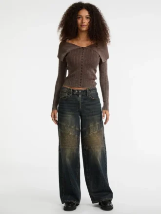Guess Originals geribbeld vest met omgeslagen kraag