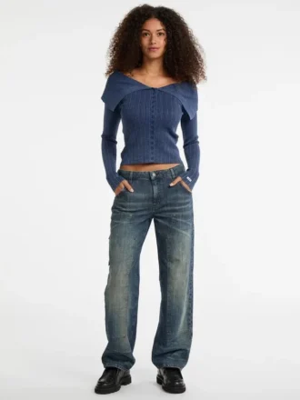 Guess Originals geribbeld vest met omgeslagen kraag