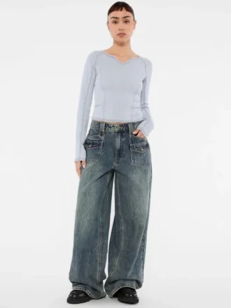 Guess Originals jeans met dubbele opgestikte zakken en wijde pijpen