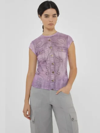 Guess Originals Top met print van studs en denim mesh