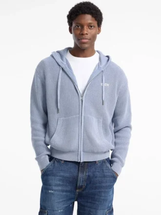 Hoodie met geribde kraag en doorlopende rits