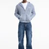 Hoodie met geribde kraag en doorlopende rits