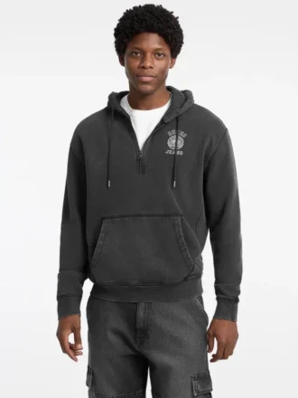 Hoodie met halve rits en bedrukt logo