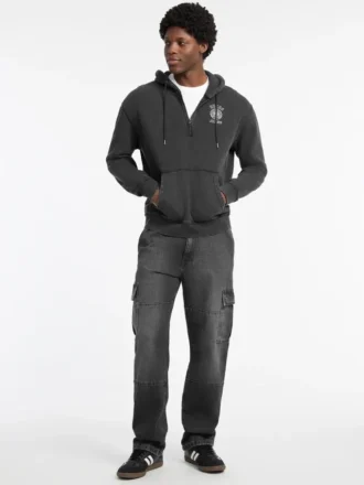 Hoodie met halve rits en bedrukt logo
