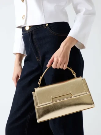 Iris metallic leren handtas met handvat