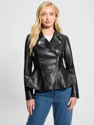 Ivy kunstleren peplum-motorjas