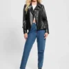 Ivy kunstleren peplum-motorjas