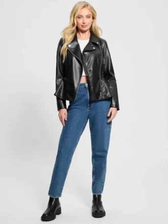 Ivy kunstleren peplum-motorjas