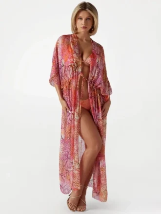 Lange kimono van zijde-mix