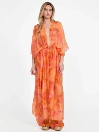 Lange kimono van zijde-mix