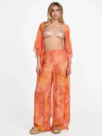 Lange kimono van zijde-mix