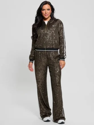 Lange rechte broek met mini-pailletten
