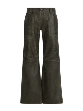 Leren broek met wijde pijpen en craquelé-effect