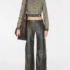 Leren broek met wijde pijpen en craquelé-effect