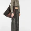 Leren broek met wijde pijpen en craquelé-effect