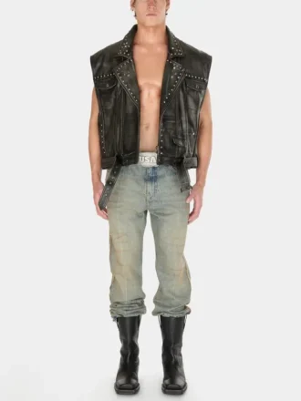 Leren gilet met studs