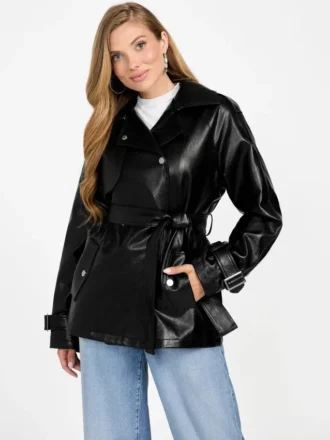 Marika korte trenchcoat van imitatieleer Marika korte trenchcoat van imitatieleer
