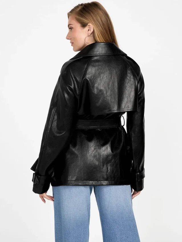 Marika korte trenchcoat van imitatieleer Marika korte trenchcoat van imitatieleer