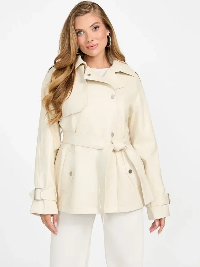 Marika korte trenchcoat van imitatieleer Marika korte trenchcoat van imitatieleer