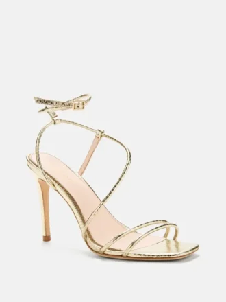 Metalen leren sandalen met bandjes aan de hakken