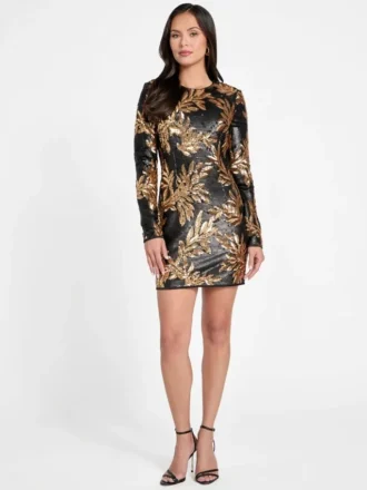 Mini-jurk met pailletten in madeliefjesmotief