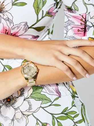 Multifunctioneel horloge in goudkleur met strass