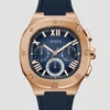 Multifunctioneel horloge in roségoudkleurig en marineblauw siliconen
