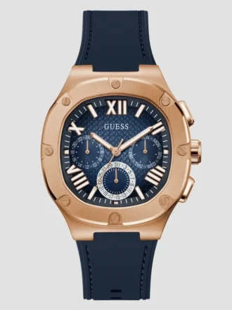 Multifunctioneel horloge in roségoudkleurig en marineblauw siliconen