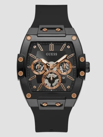 Multifunctioneel horloge in roségoudkleurig en zwart siliconen