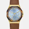 Multifunctioneel horloge in verschillende tinten en bruin leer Multifunctioneel horloge in verschillende tinten en bruin leer
