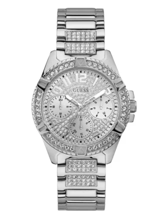 Multifunctioneel horloge in zilverkleur met strass-steentjes